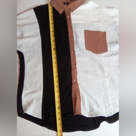 Colorblock Women's Shirt - Black, White, and Brown - Picture 14 of 16